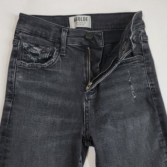 AgoldE Sophie High Rise Skinny Crop Destroyed Hem in Temple Gray Black - Picture 9 of 12